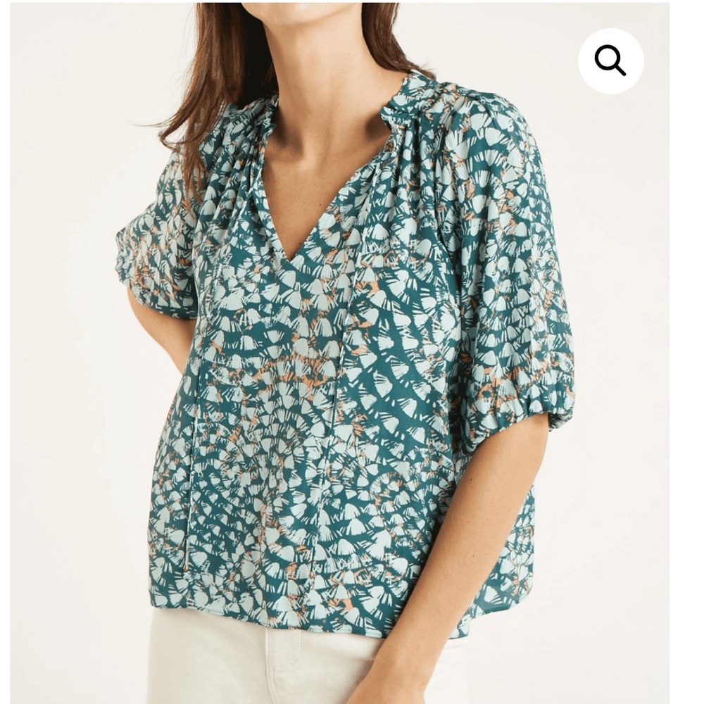 Marie Oliver Teal and White Floral Blouse